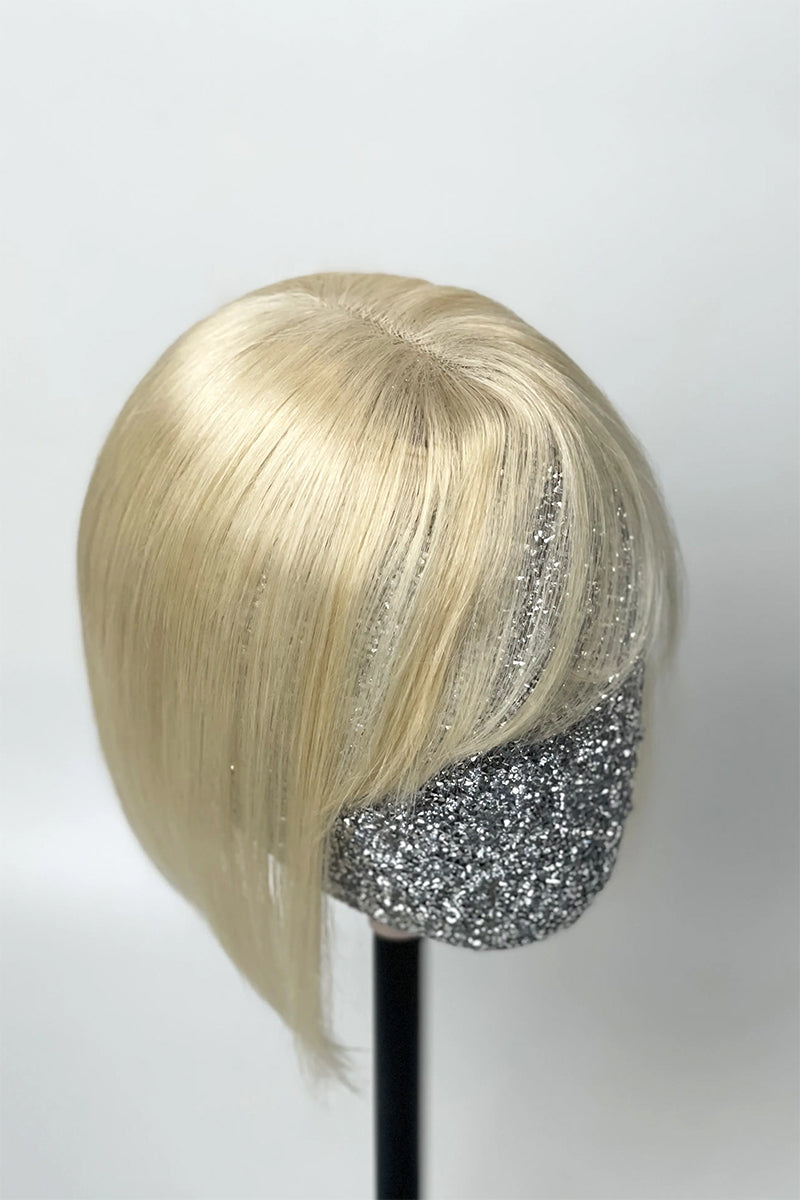 Aria-B Handmade Human Hair Topper with Bangs Lightest Blonde #613