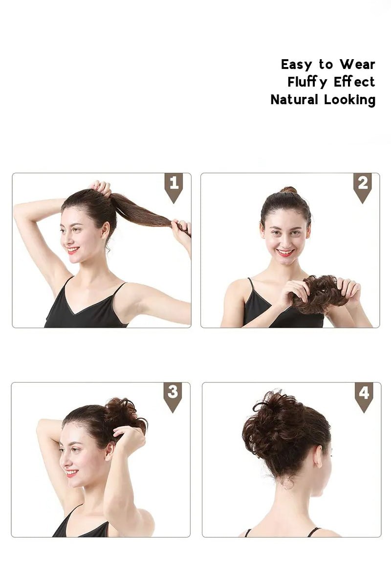 Messy Bun Hair Piece Medium Brown with Light Brown Highlights