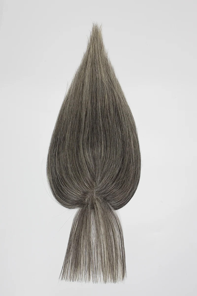 Aria-B Handmade Human Hair Topper with Bangs Dark Grey #1B50