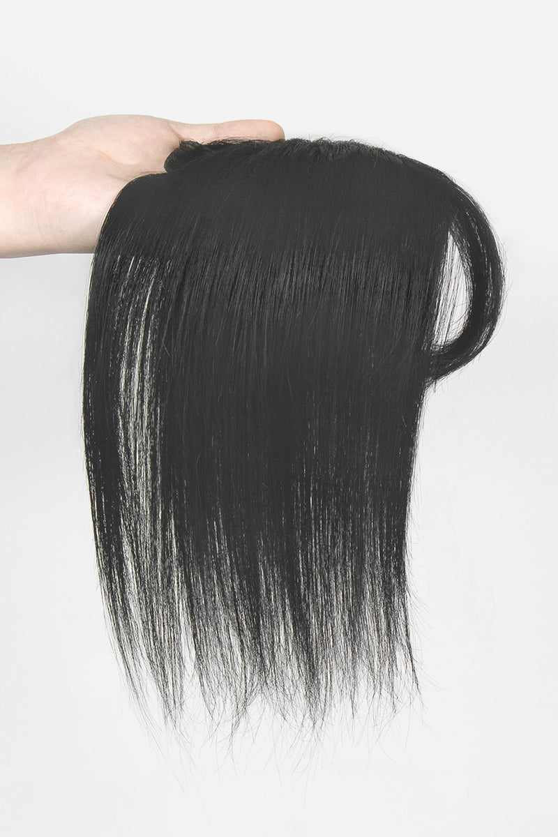 Aria-B Handmade Human Hair Topper with Bangs Dark Black #1