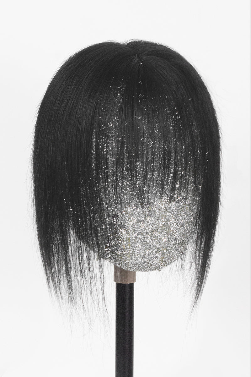 Aria-B Handmade Human Hair Topper with Bangs Dark Black #1