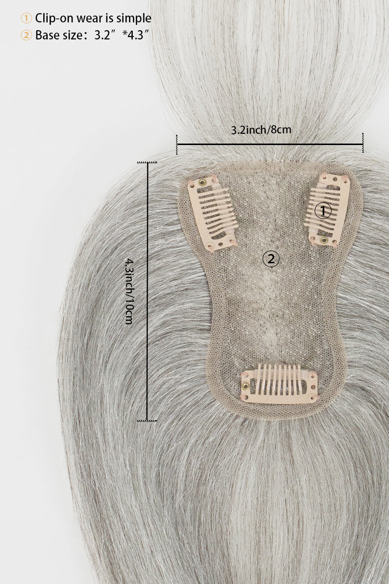 Complément capillaire Aria-B fait main en cheveux humains avec frange, gris clair #1B80
