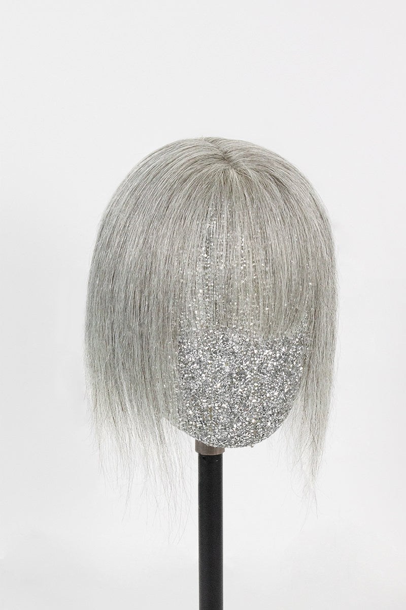 Aria-B Handmade Human Hair Topper with Bangs Light Grey #1B80