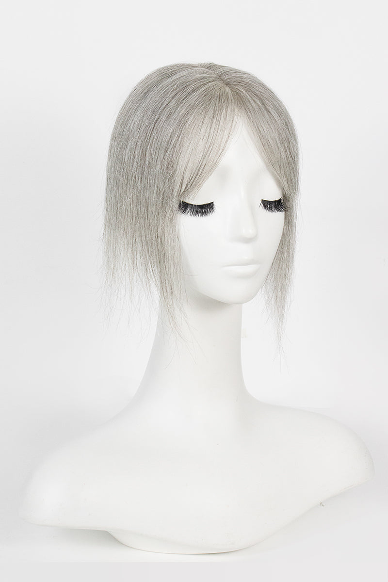 Complément capillaire Aria-B fait main en cheveux humains avec frange, gris clair #1B80