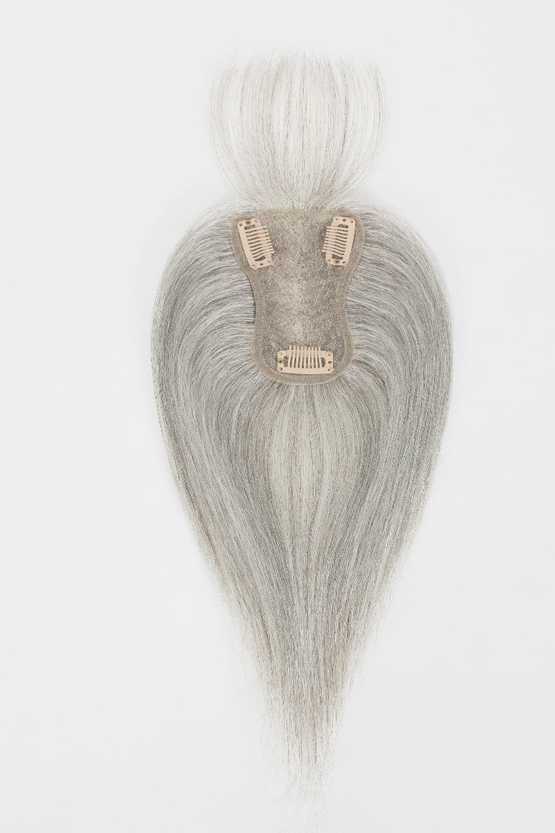 Complément capillaire Aria-B fait main en cheveux humains avec frange, gris clair #1B80