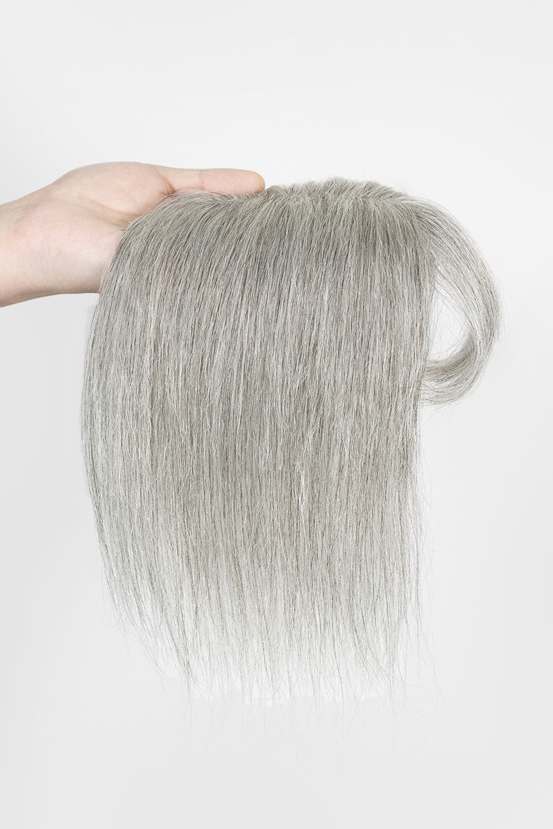 Complément capillaire Aria-B fait main en cheveux humains avec frange, gris clair #1B80