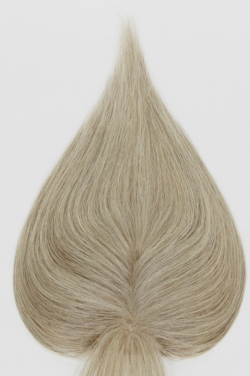 Complément capillaire en cheveux humains fait main Aria-B avec frange, ombré de racines châtain moyen à blond #T4/M616