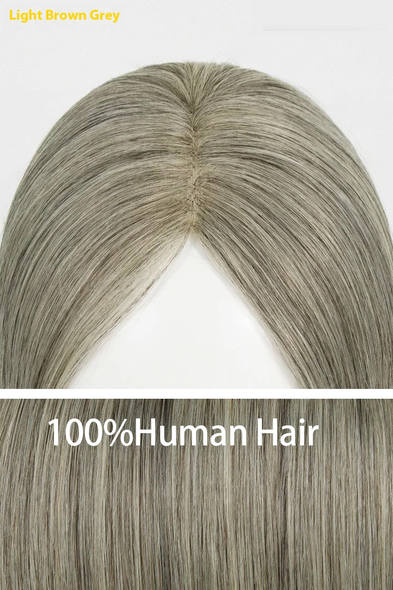 Aria Human Hair Topper Light Brown Grey #LBG1B70