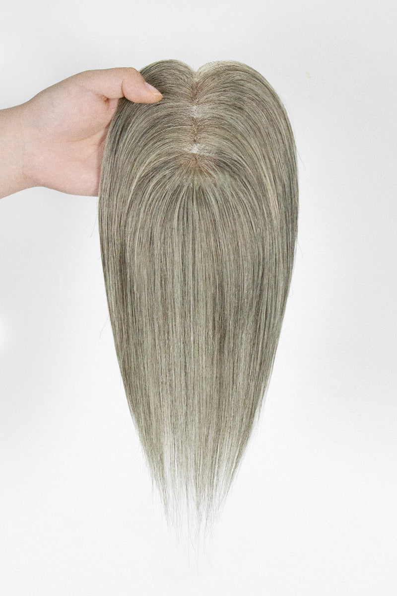 Aria Human Hair Topper Light Brown Grey #LBG1B70