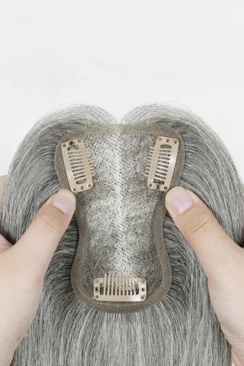 Aria Human Hair Topper Medium Grey #1B70