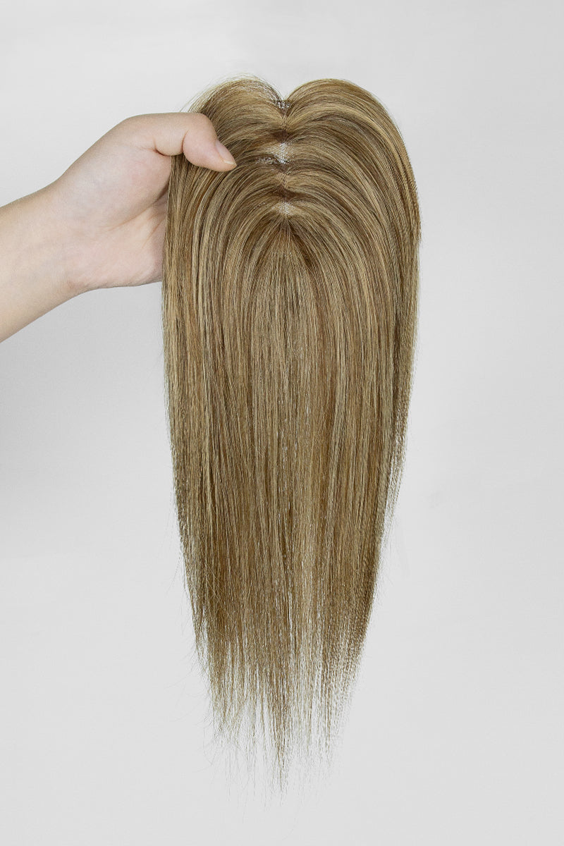 Volumateur Aria fait main en cheveux humains, brun moyen avec mèches chaudes #P4/27