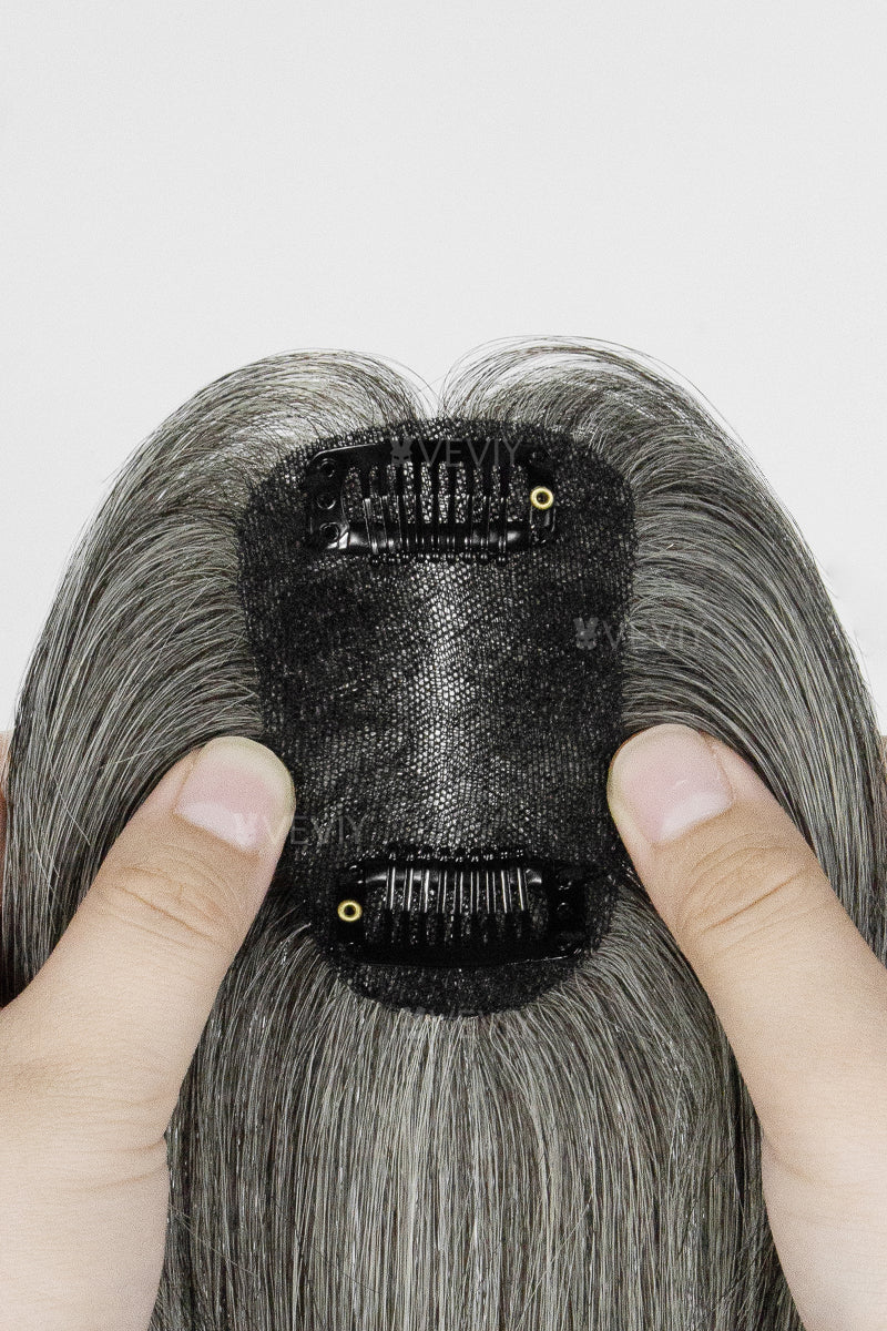 Vera Thin Breathable Lace Human Hair Topper Dark Grey #1B50