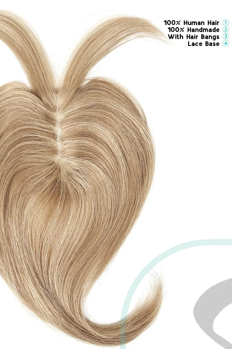 Mona-B Handmade Human Hair Topper with Bangs Dark Blonde with Light Blonde #P10/16