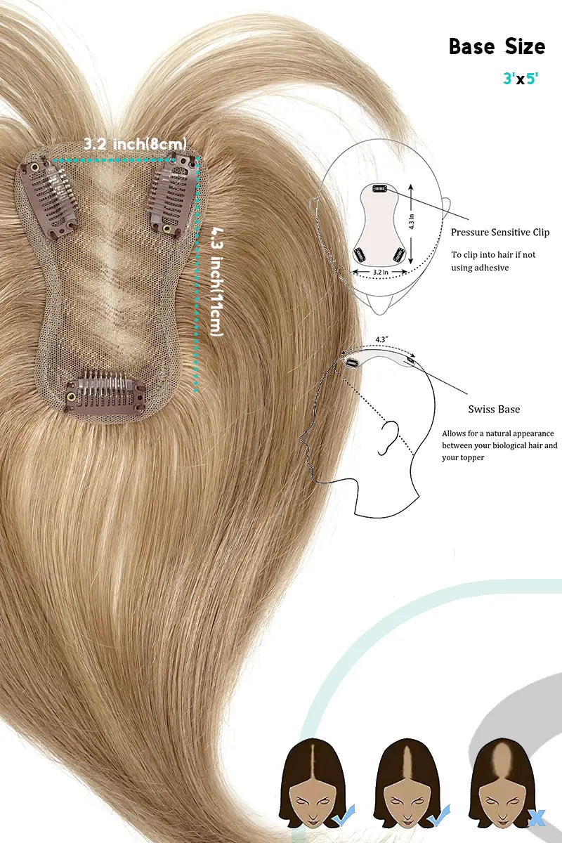 Mona-B Handmade Human Hair Topper with Bangs Dark Blonde with Light Blonde #P10/16