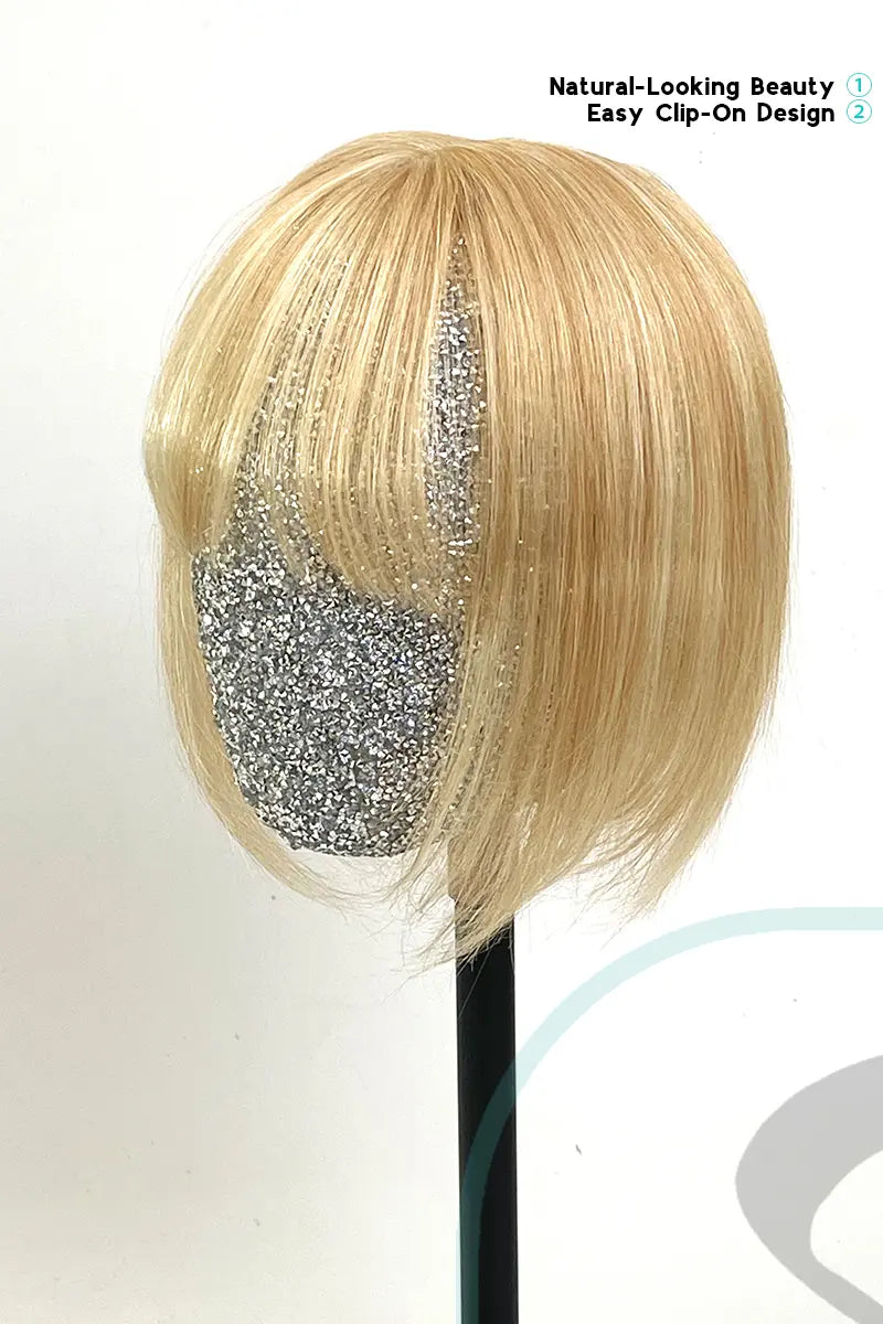 Mona-B Handmade Human Hair Topper with Bangs Warm Blonde with Highlights #P27/613