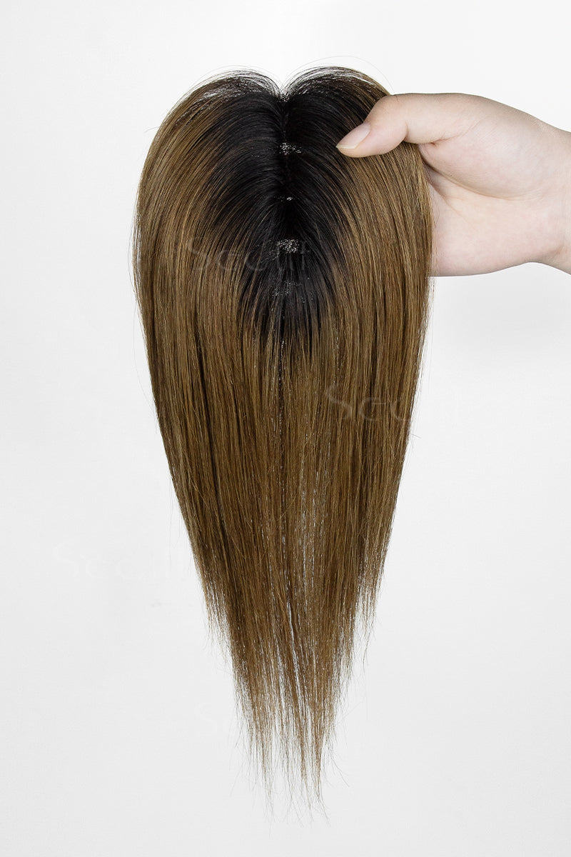 Aria-B Handmade Human Hair Topper with Hair Bangs