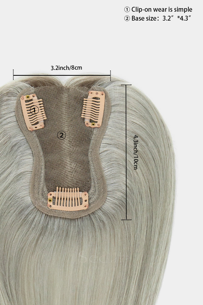 Mona Human Hair Topper Sliver Grey with Dark Brown Root #T2/Silver Grey