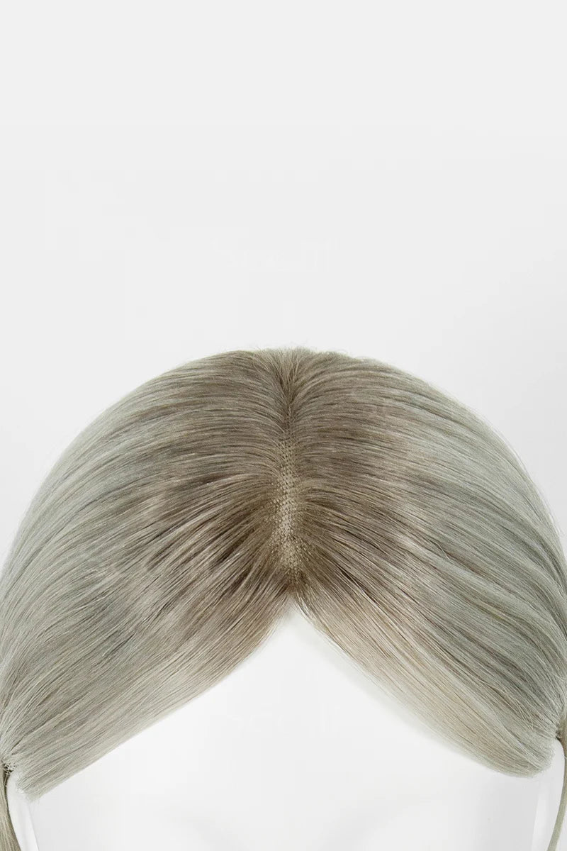 Mona Human Hair Topper Sliver Grey with Dark Brown Root #T2/Silver Grey