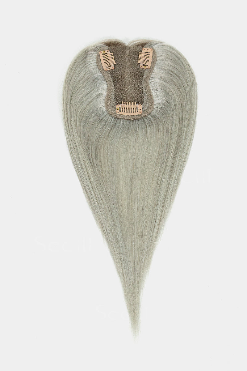 Mona Human Hair Topper Sliver Grey with Dark Brown Root #T2/Silver Grey