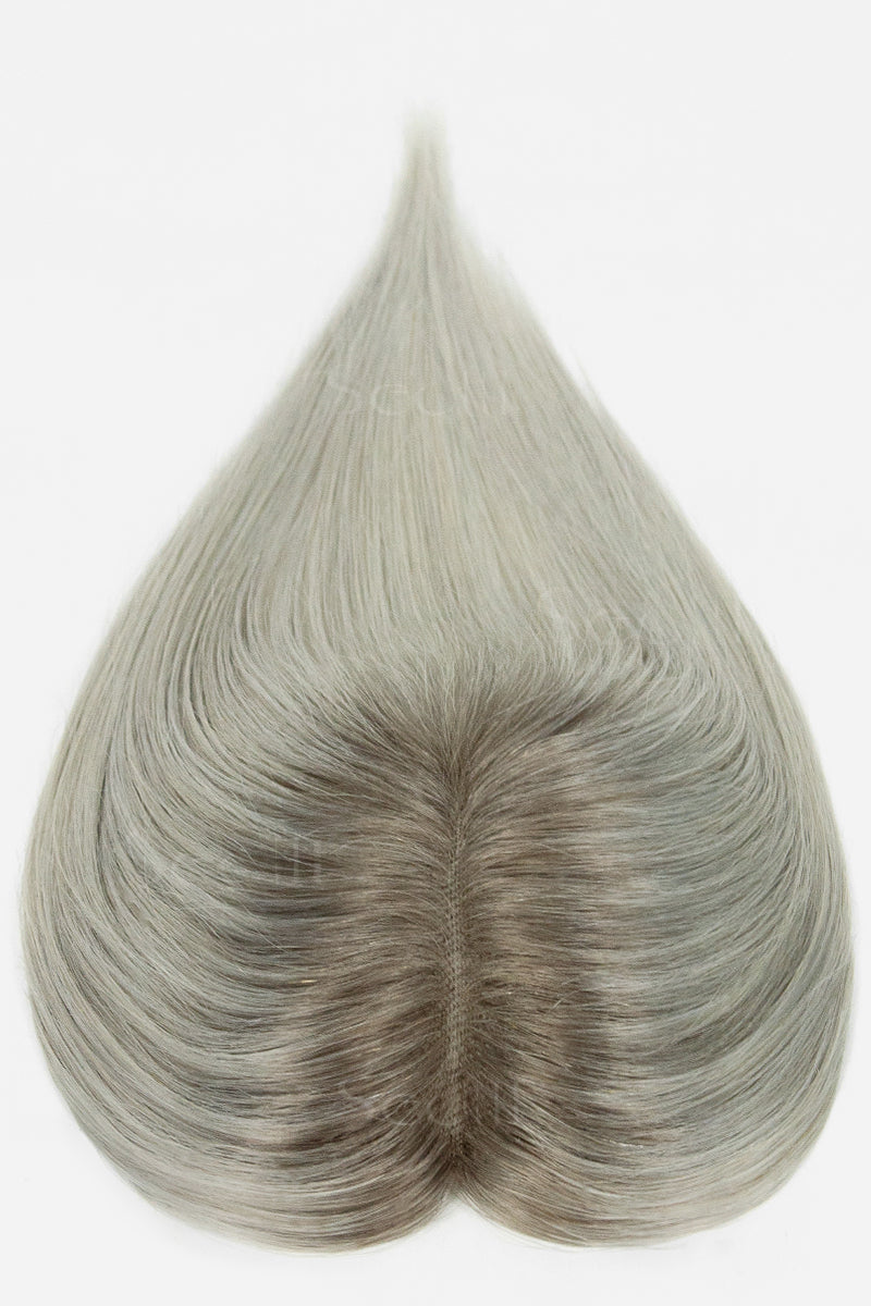 Mona Human Hair Topper Sliver Grey with Dark Brown Root #T2/Silver Grey