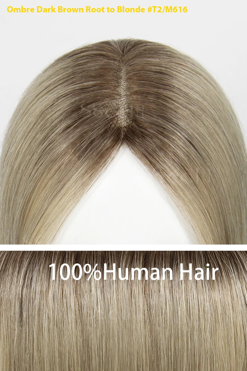 Mona Handmade Human Hair Topper Ombre Dark Brown Root to Blonde #T2/M616