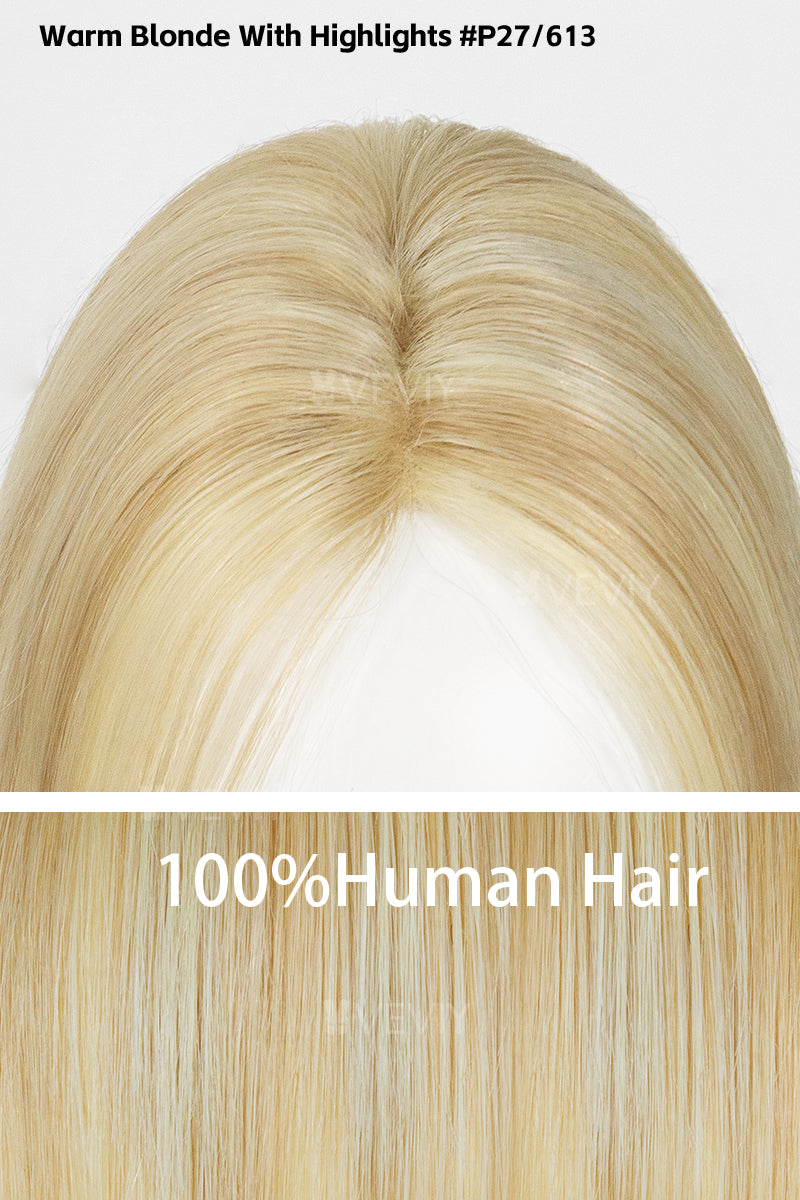 Vera Thin Breathable Lace Human Hair Topper Warm Blonde With Highlights #P27/613