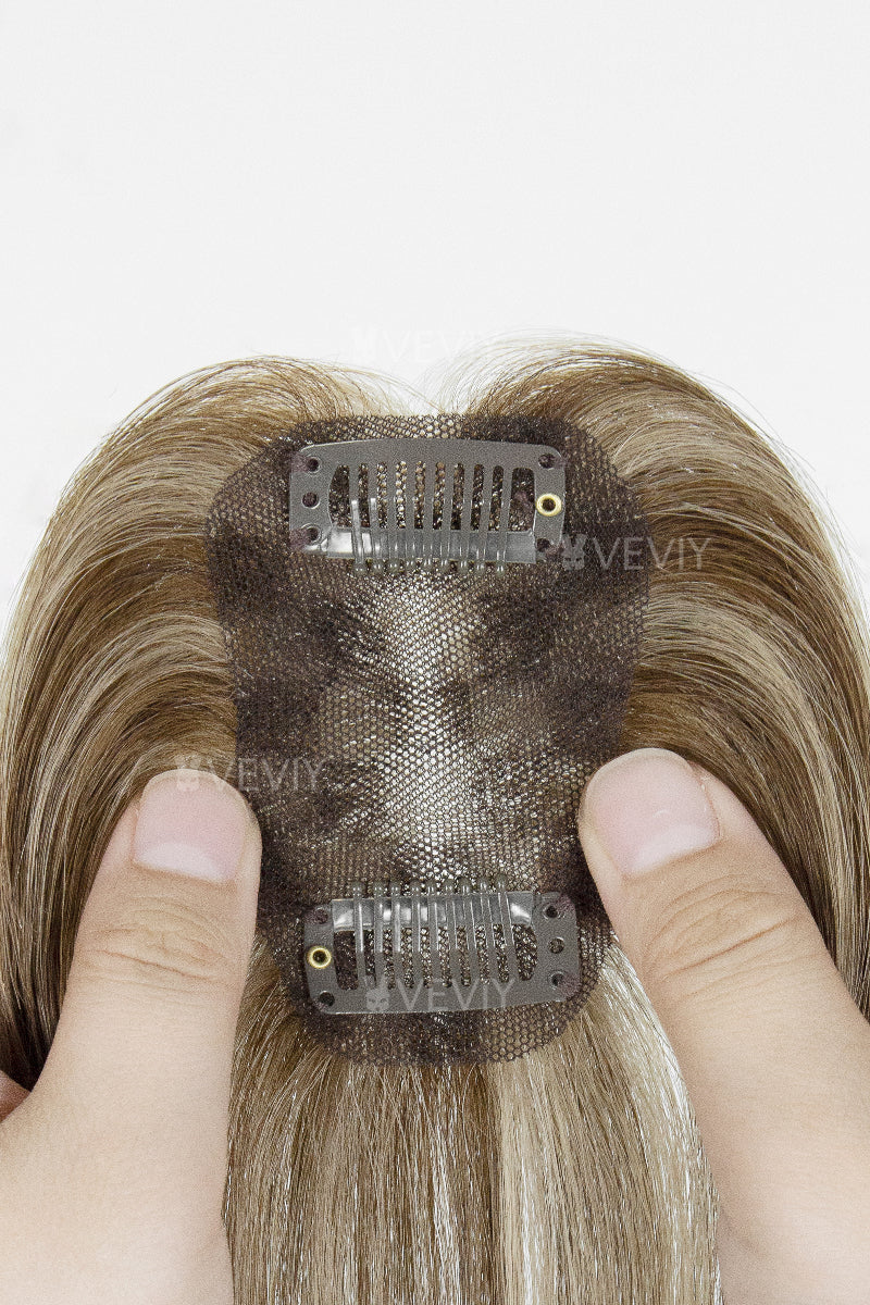 Vera Thin Breathable Lace Human Hair Topper Medium Brown with Warm Highlights #P4/27