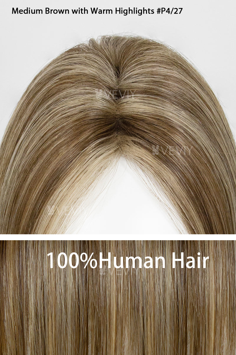 Vera Thin Breathable Lace Human Hair Topper Medium Brown with Warm Highlights #P4/27