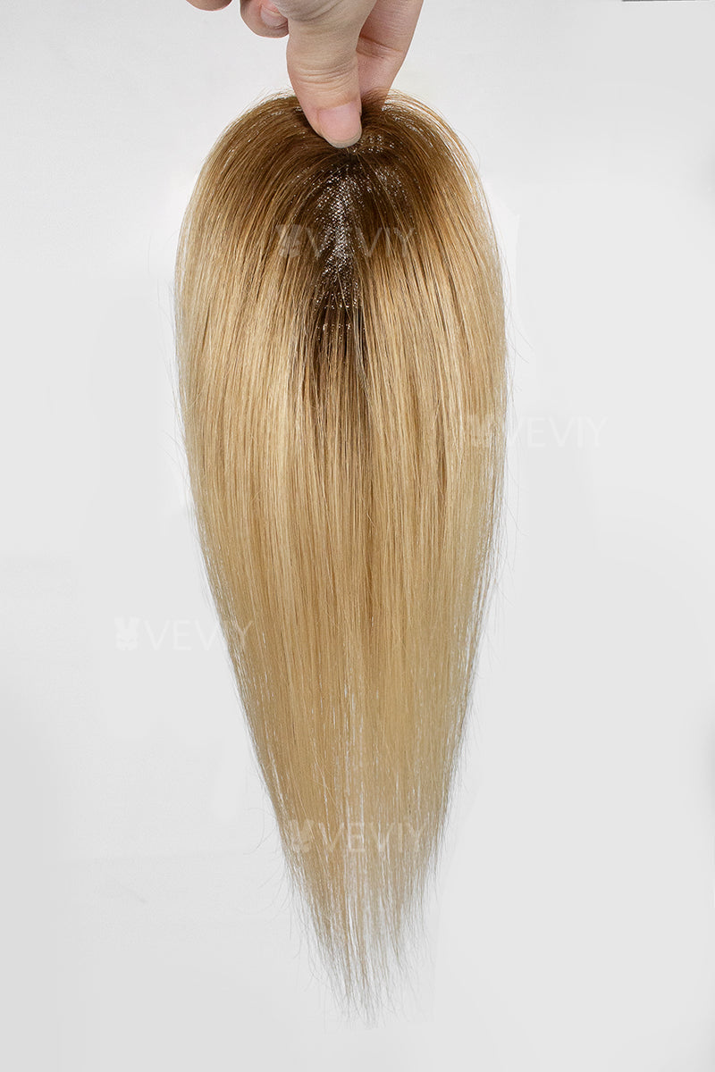 Vera Thin Breathable Lace Human Hair Topper Medium Brown with Dark Blonde #T4/27