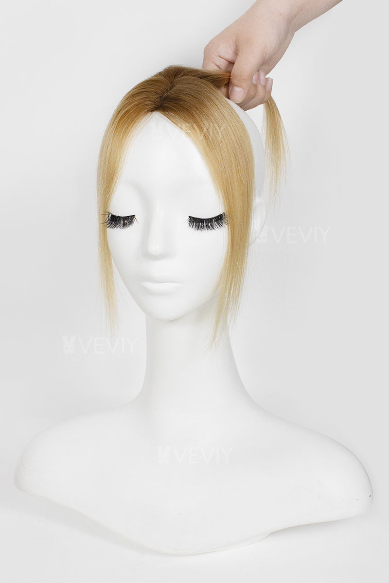 Vera Thin Breathable Lace Human Hair Topper Medium Brown with Dark Blonde #T4/27