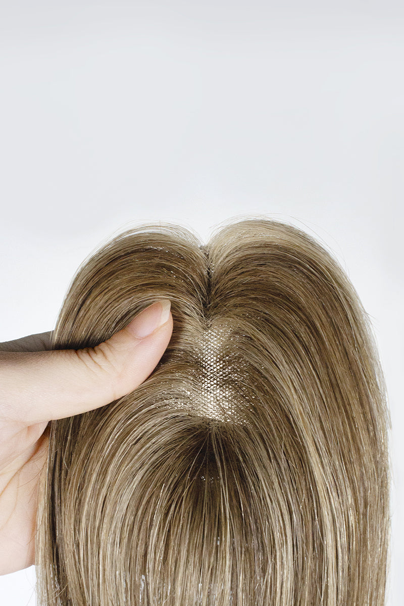 Vera Thin Breathable Lace Human Hair Topper Medium Brown with Warm Highlights #P4/27