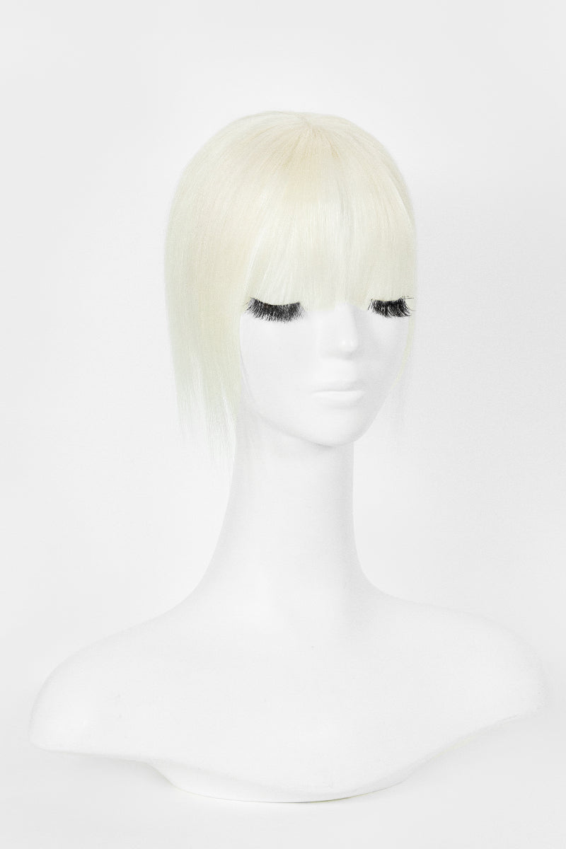 Aria-B Handmade Human Hair Topper with Bangs White Blonde #WB