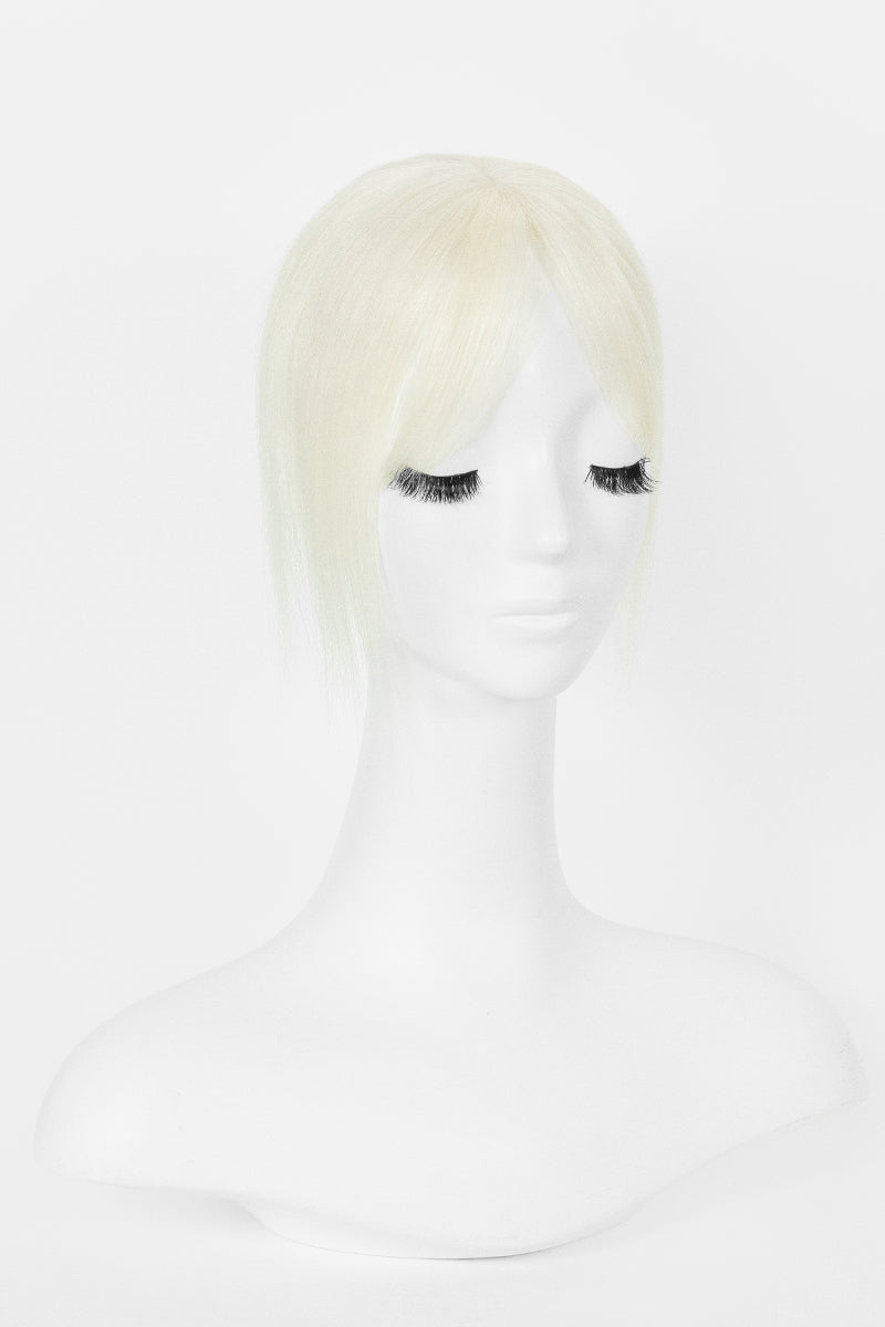 Aria-B Handmade Human Hair Topper with Bangs White Blonde #WB
