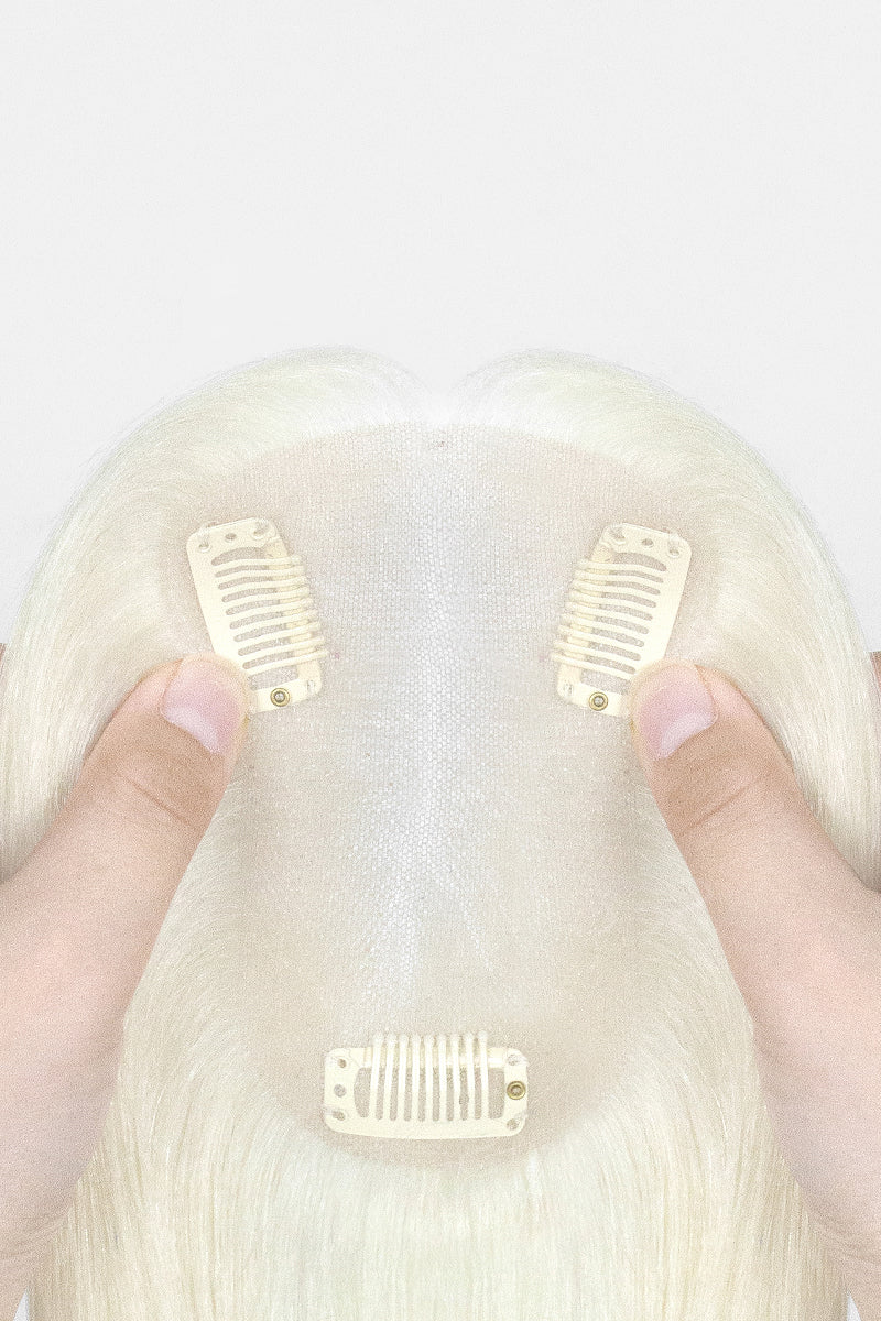 Aria-B Handmade Human Hair Topper with Bangs White Blonde #WB
