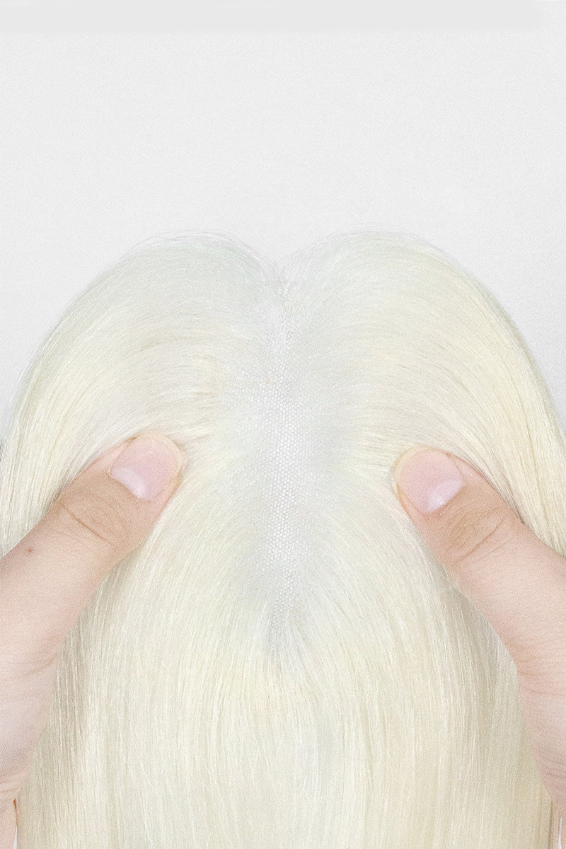 Aria-B Handmade Human Hair Topper with Bangs White Blonde #WB