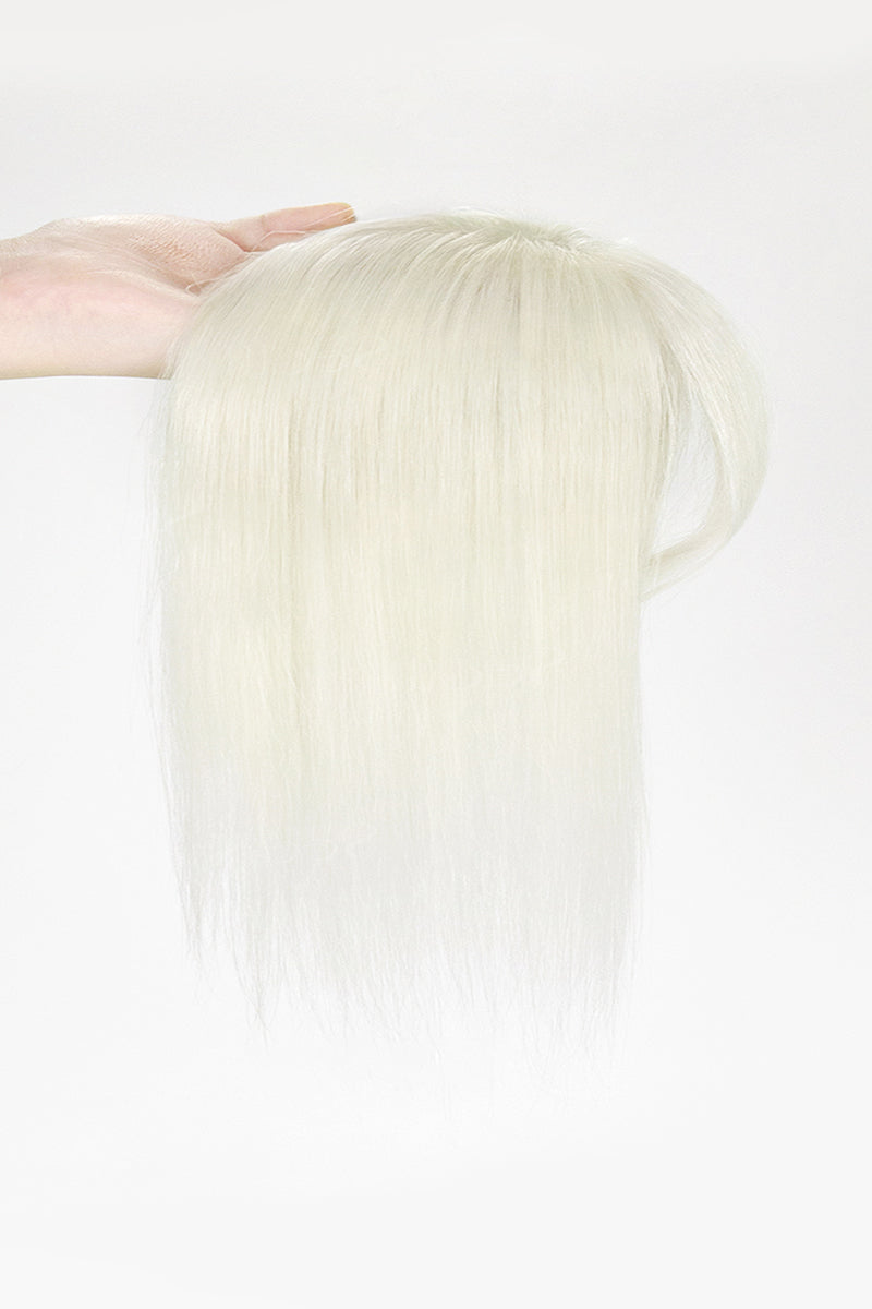 Aria-B Handmade Human Hair Topper with Bangs White Blonde #WB