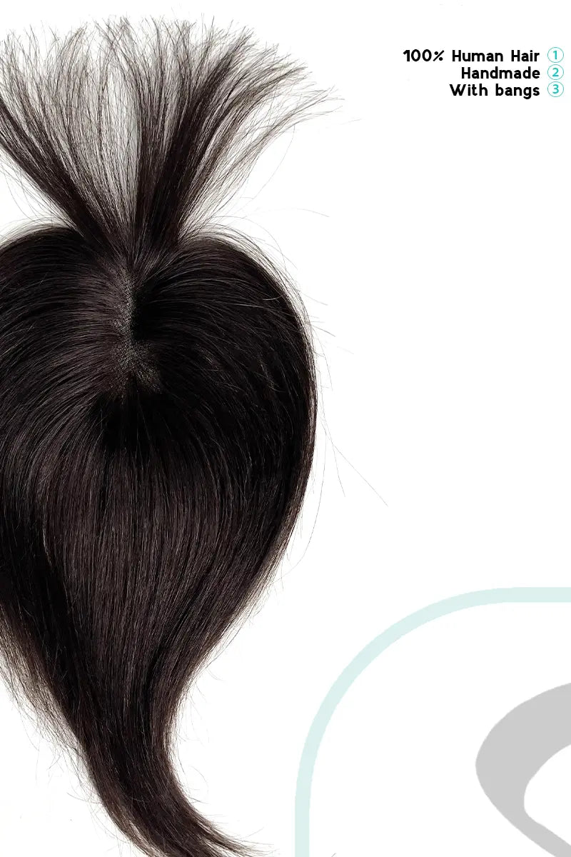 Mona-B Handmade Human Hair Topper with Bangs Dark Brown #2