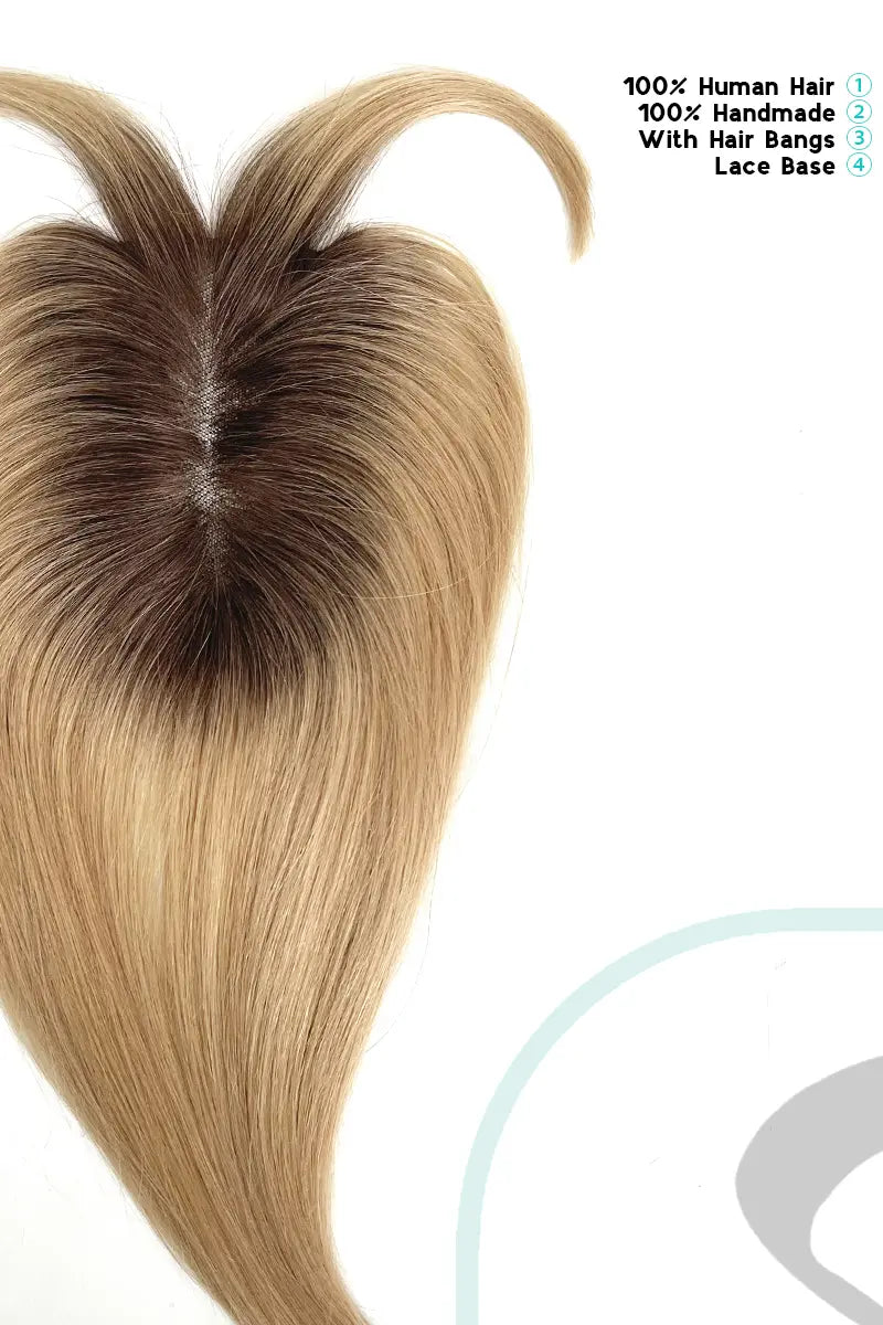 Mona-B Handmade Human Hair Topper with Bangs Shaded with Medium Brown #T4/27