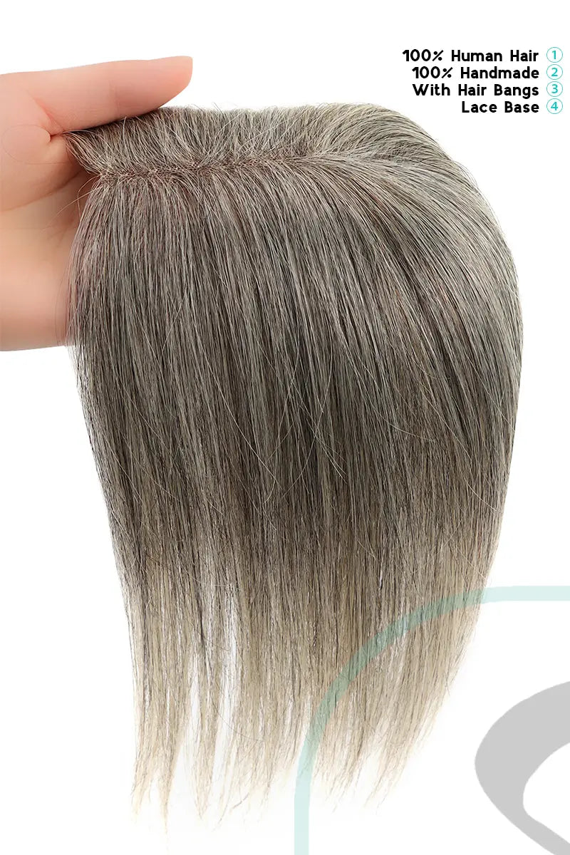 Aria Human Hair Topper Light Brown Grey #LBG1B70