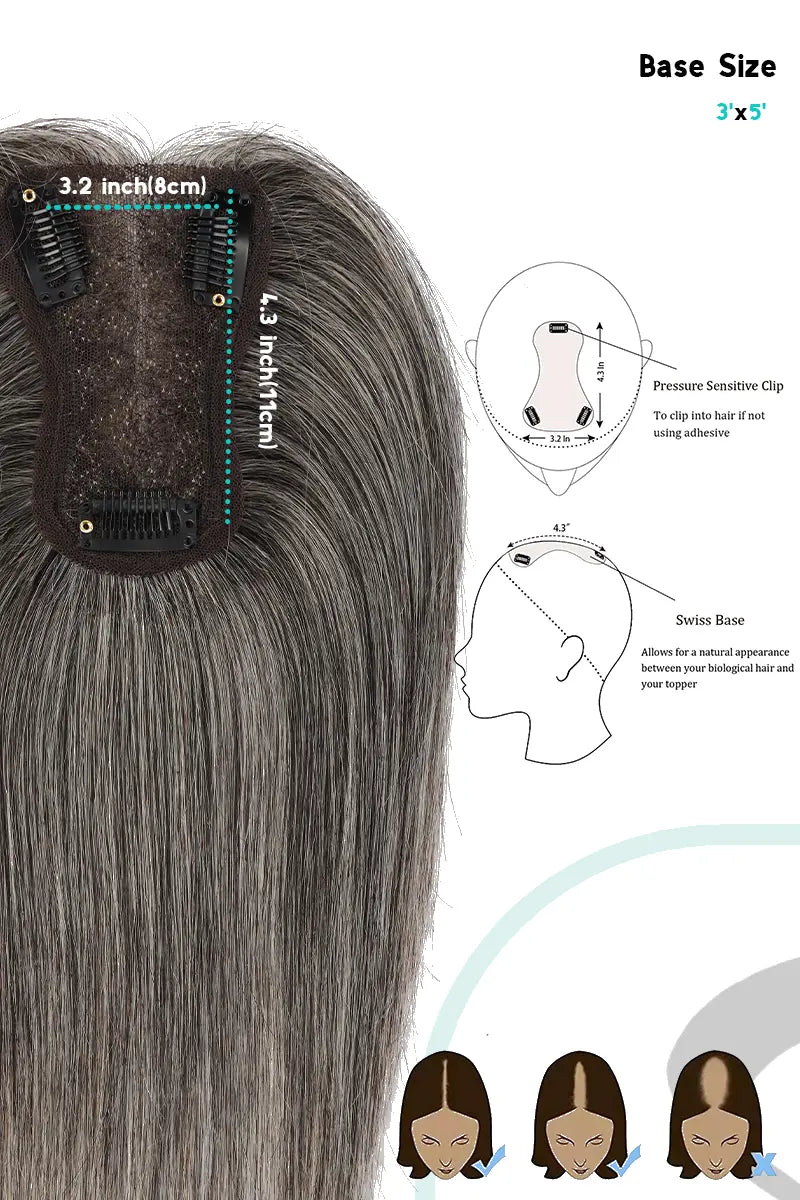 Aria Handmade Human Hair Topper Dark Grey #DG