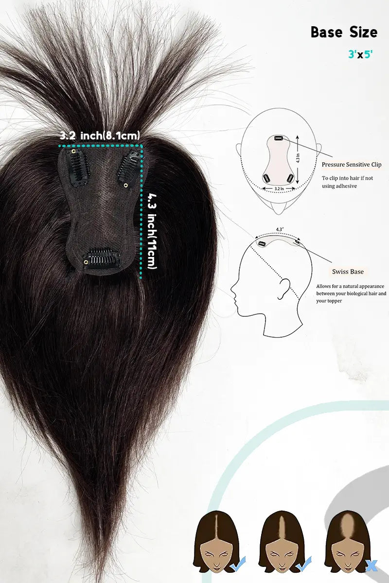 Mona-B Handmade Human Hair Topper with Bangs Dark Brown #2