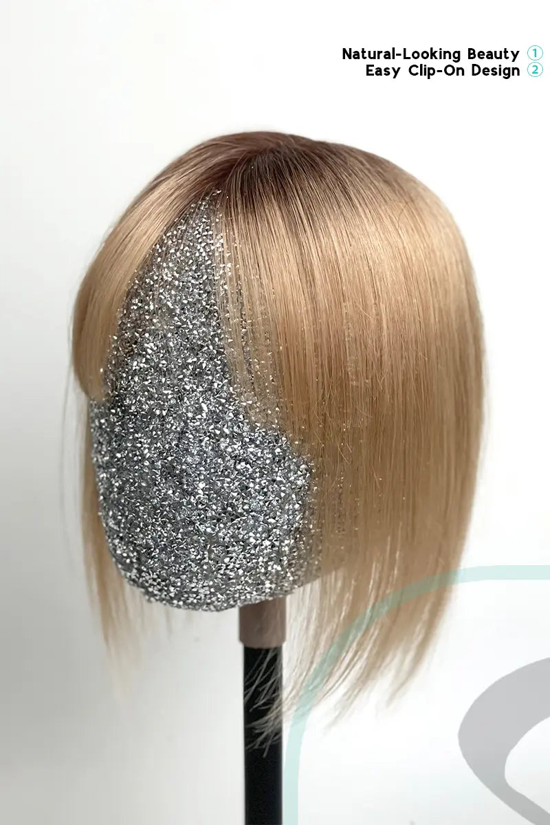 Mona-B Handmade Human Hair Topper with Bangs Shaded with Medium Brown #T4/27