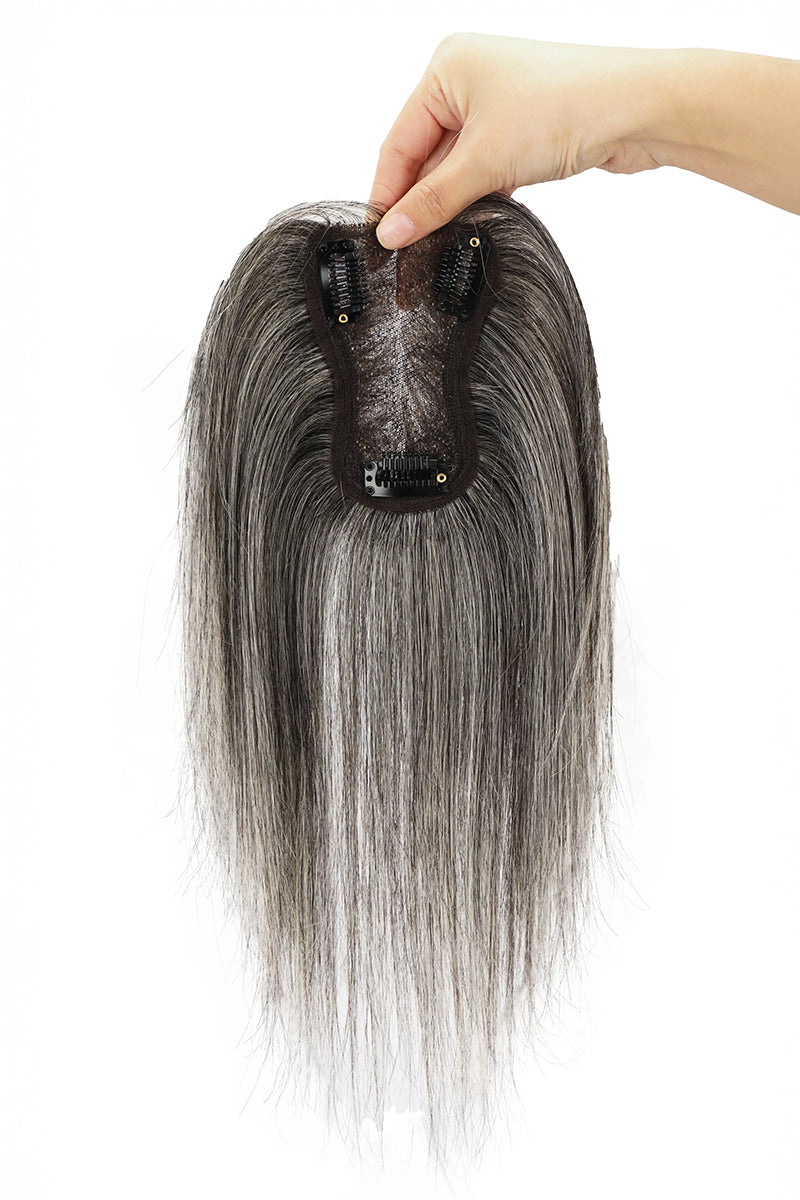 Aria Handmade Human Hair Topper Dark Grey #1B50