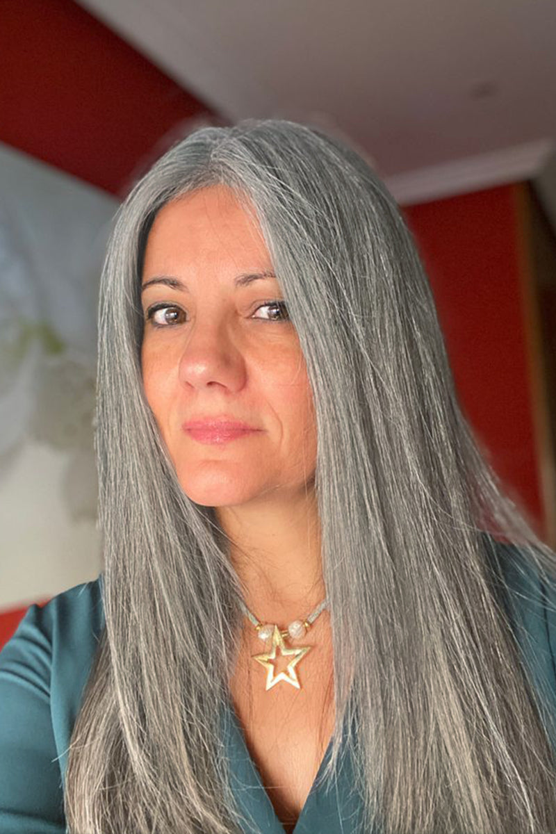 Aria Human Hair Topper Medium Grey #1B70