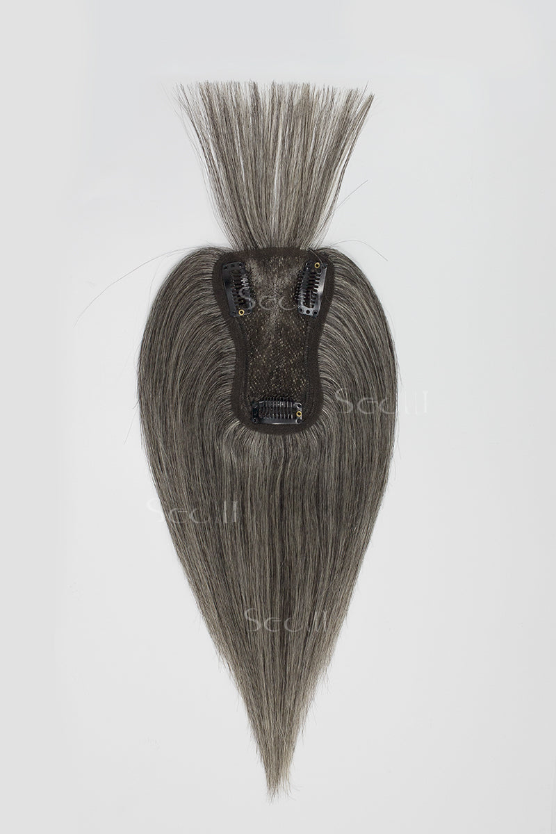 Mona-B Handmade Human Hair Topper with Bangs #Dark Grey