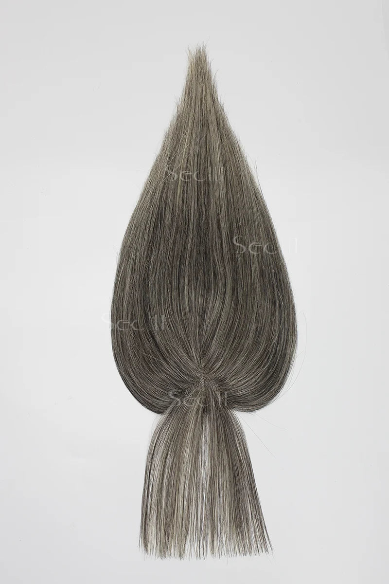 Mona-B Handmade Human Hair Topper with Bangs #Dark Grey