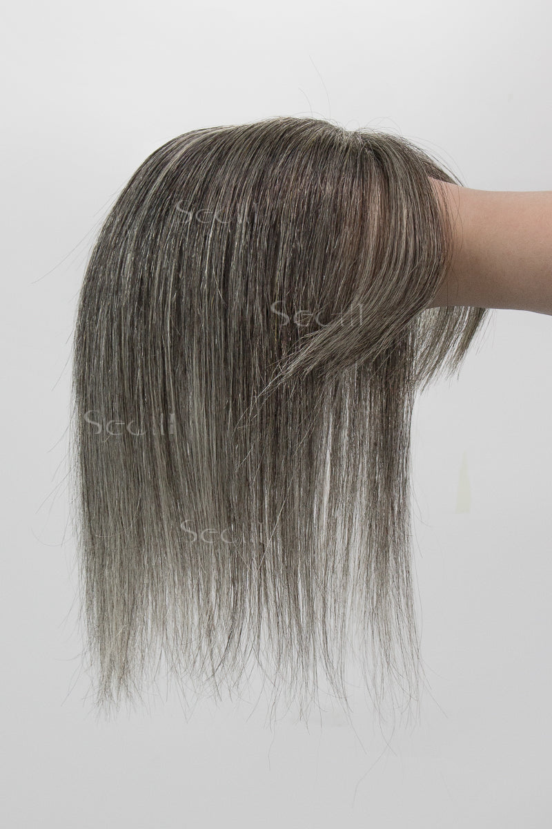 Mona-B Handmade Human Hair Topper with Bangs #Dark Grey