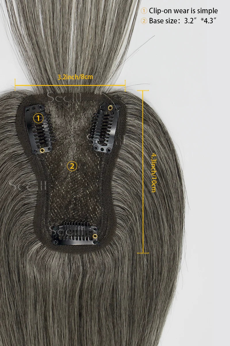 Mona-B Handmade Human Hair Topper with Bangs #Dark Grey