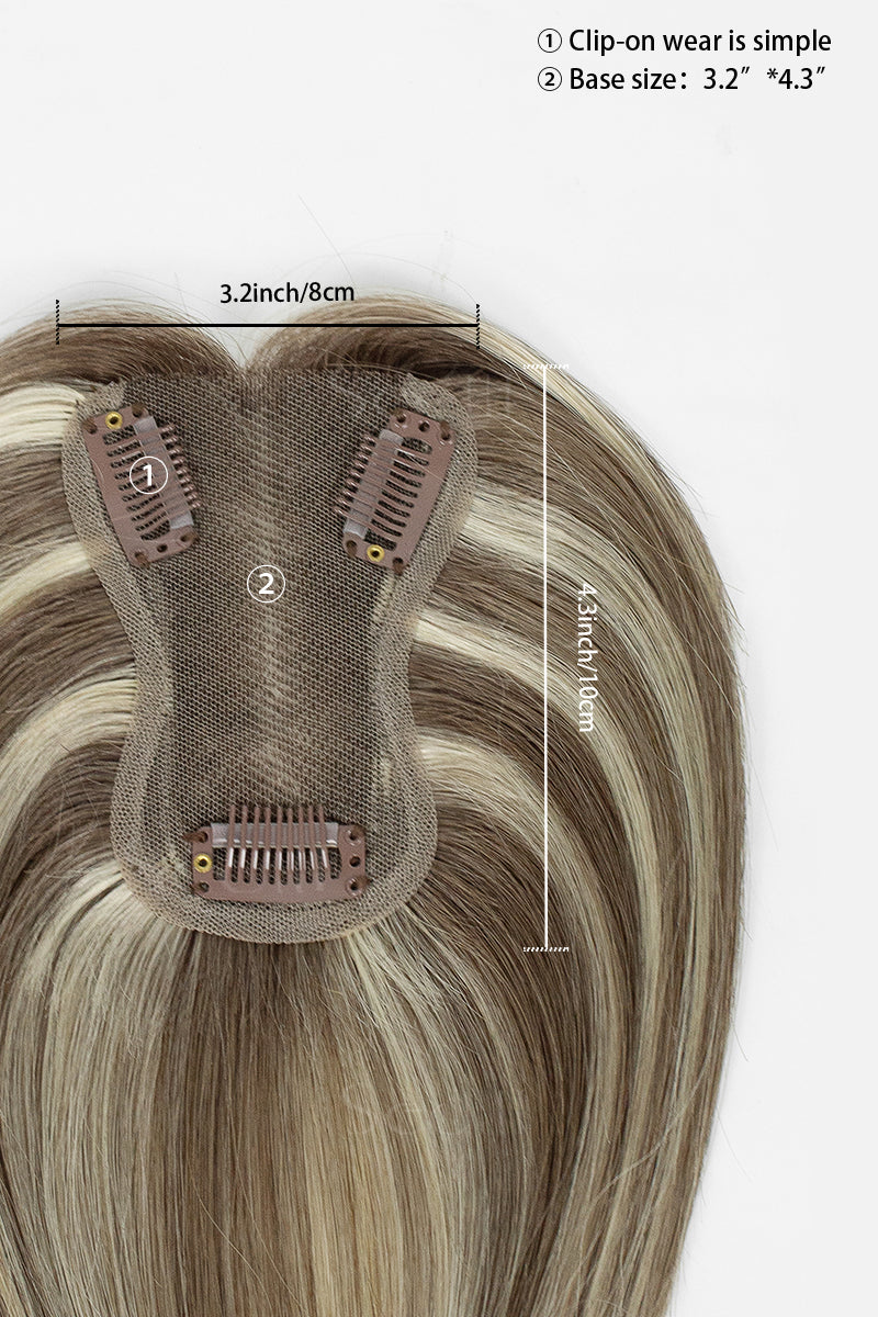 Mona Handmade Human Hair Topper Brown Blonde with Medium Brown Root #T4/6/613