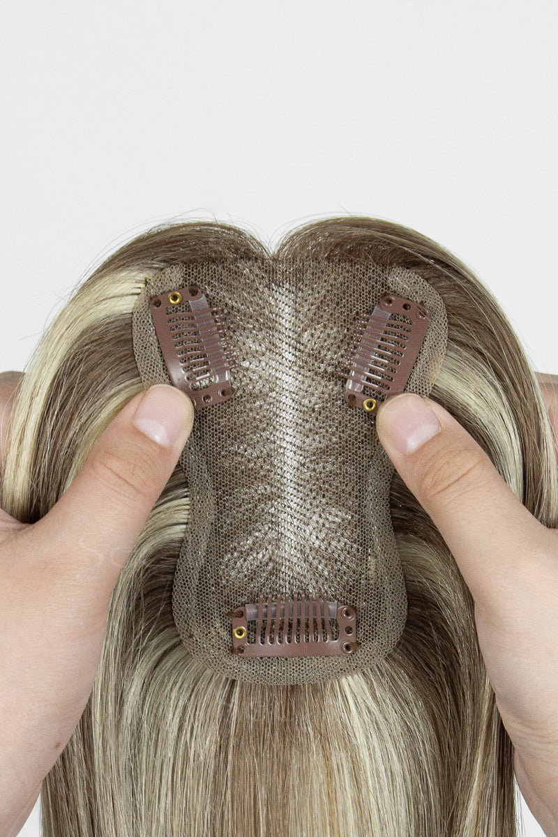 Mona Handmade Human Hair Topper Brown Blonde with Medium Brown Root #T4/6/613